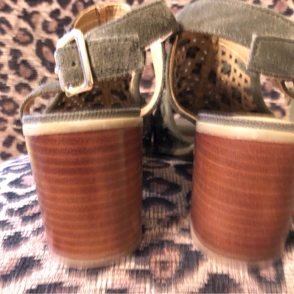 Franco Sarto Harlet 3 - Perforated Suede Sandal w/Block Heel - Olive, Size 8.5 - Picture 5 of 6